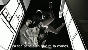 Polka dots character having sex in the kitchen