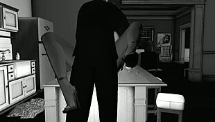 Polka dots character having sex in the kitchen