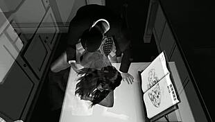 Polka dots character having sex in the kitchen