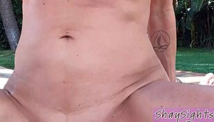 horny milf cougar shay sights gets pussy fucked in bikini by the pool