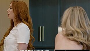 All girl massage turns into scissoring and pussy licking with French subtitles