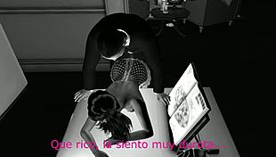 Polka dots character having sex in the kitchen