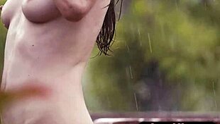 Petite ukrainian milf strips nude in the rain