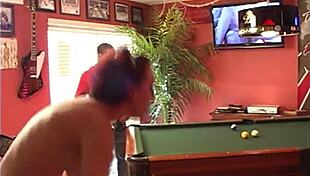 Step Sister Dominates Pool Hall With Blowbang Action