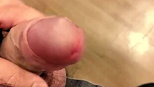 He asks, 'Want a quick handjob in the mall bathroom?' as he jerks his small cock.