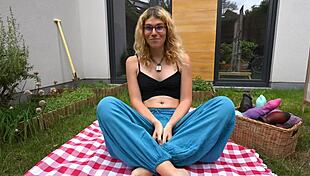 French woman with piercing enjoys outdoor anal fisting with monster toys