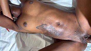 My stepsister loves to make his big black cock sticky with her tight pussy in doggystyle 😈