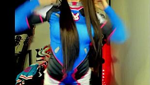 D.Va cosplay rewards with tits and pussy