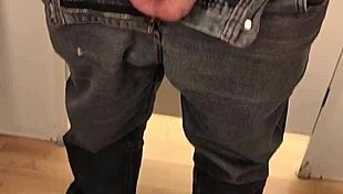 He asks, 'Want a quick handjob in the mall bathroom?' as he jerks his small cock.