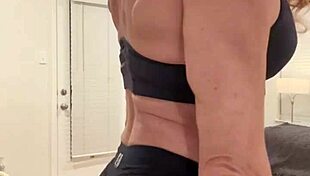 this is for fans who enjoy muscle flexing from a housewife bodybuilder