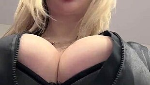 Big Natural Tits Bursting Out of Elastic Leather