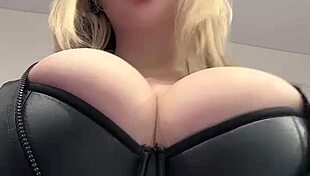 Big Natural Tits Bursting Out of Elastic Leather