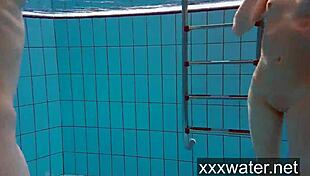 Milana And Katrin Strip Each Other Underwater In Pool