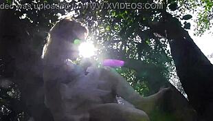 Wife masturbates shaved pussy on tree!