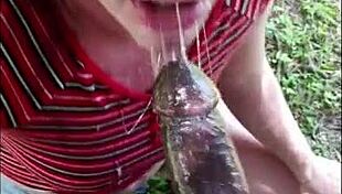 nasty white slut suckin big black cock outside