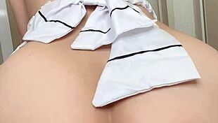 cute asian woman riding dildo with toys in japanese style