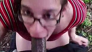 nasty white slut suckin big black cock outside