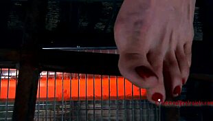 couple casually engages in painful feet worshipping with rough bdsm and blowjob