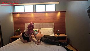i zoro need to release my sexual needs in this cosplay roleplay, bent over doggystyle and cowgirl creampie with bisexual couple