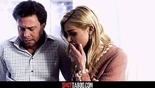 Gorgeous blonde babe bent over getting her pussy creampied by partner with deepthroat blowjob.