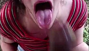 nasty white slut suckin big black cock outside