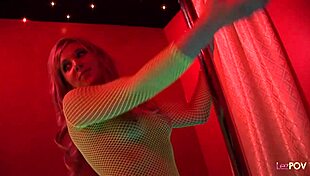 Lesbian strippers rub big tits together before fingering wet cunts