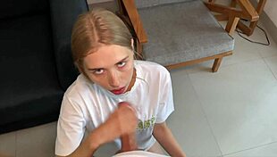 Beautiful blonde teen deepthroats for free rent in pov blowjob