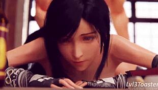 tifa sucking huge cock with big tits on the side