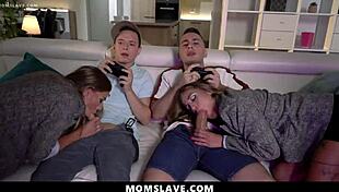 sexy milfs riding stepsons cocks during gaming session