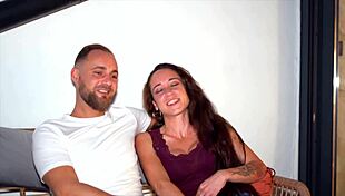 Beautiful brunette milf with big tits performs first time on camera