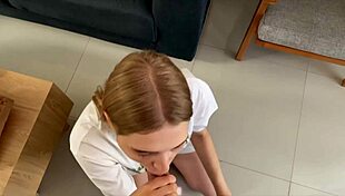 Beautiful blonde teen deepthroats for free rent in pov blowjob