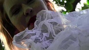 Wife masturbates shaved pussy on tree!