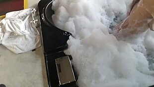 Spying on that busty Latina brunette bathing, then fucking her pear-shaped ass hard.