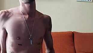 Tattooed Guy With Huge Cock Gets Off Watching Spanish Porn, Stroking His Monster Dick.