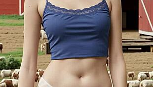 Adorable Lingerie Models Pose on the Farm in Cute Panties and Underwear. They Go Barefoot, Showcasing Sexy Styles Amid Ranch Scenery.