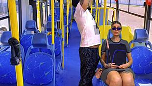 Nympho neighbor gags on monster cock in public bus, choking and licking