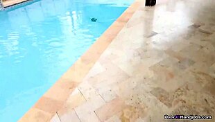 she surprises with a poolside handjob milking me as a cute milf until cumshot