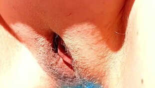 Mature woman flashes hairy pussy with heart