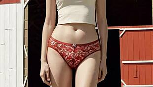 Adorable Lingerie Models Pose on the Farm in Cute Panties and Underwear. They Go Barefoot, Showcasing Sexy Styles Amid Ranch Scenery.