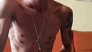 Tattooed Guy With Huge Cock Gets Off Watching Spanish Porn, Stroking His Monster Dick.