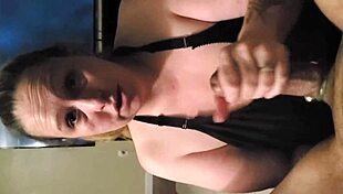 Curvy beauty teases while sucking cock