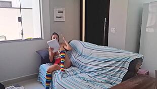 I, as an old man, entered the bathroom with this submissive young redhead