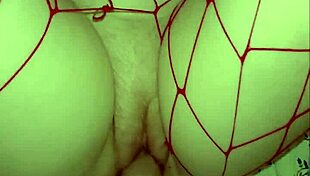 Soft petite redhead uses monster toy in bedroom close-up