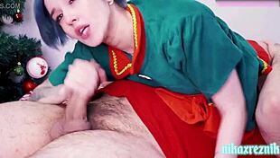 Naughty elf gives blowjob and 69 with big cock