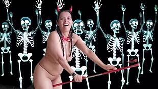 preview of super hot halloween, teasing with ball kicking, clothes ripped, shaved lick, striptease, anal moaning close up 😈