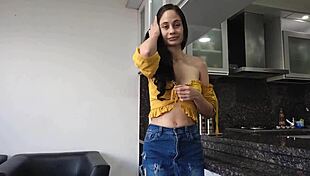 my horny neighbor let me fuck her at home in this homemade video, starting bent over then riding cowgirl to creampie in her miniskirt and shoes