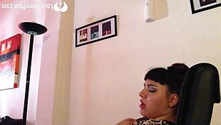 brunette slut teases solo masturbation on webcam in thong