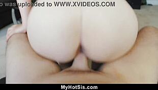 caught masturbating, stepsis asks bro to help with her hard cock in casual roleplay.