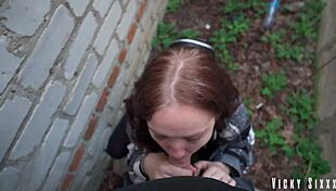 Whoa, she gave me a real fast risky blowjob behind the garages, filled her mouth with cum, and I made her swallow it all 😏