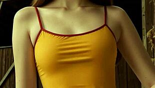 Adorable Lingerie Models Pose on the Farm in Cute Panties and Underwear. They Go Barefoot, Showcasing Sexy Styles Amid Ranch Scenery.